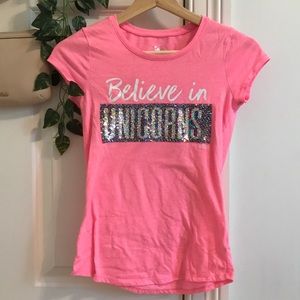 Justice pink sequin tee size 10